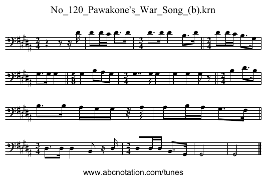 No_120_Pawakone's_War_Song_(b).krn - staff notation