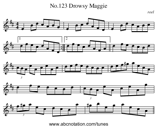 No.123 Drowsy Maggie - staff notation
