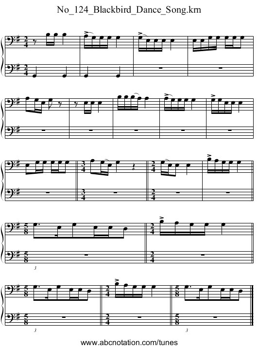 No_124_Blackbird_Dance_Song.krn - staff notation