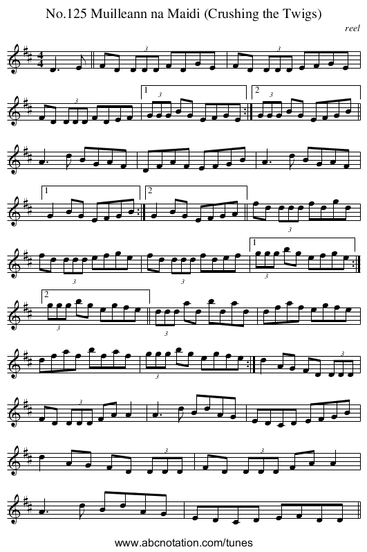 No.125 Muilleann na Maidi (Crushing the Twigs) - staff notation