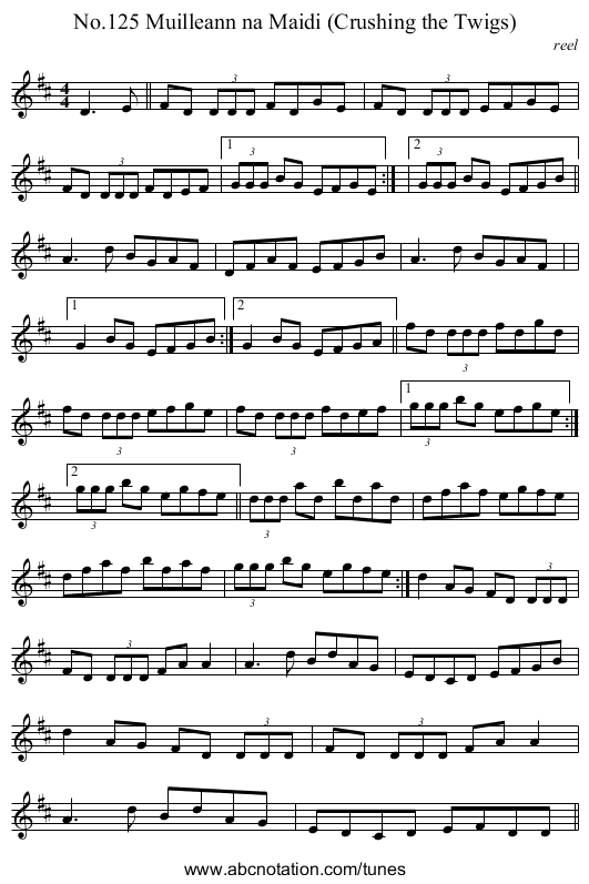 No.125 Muilleann na Maidi (Crushing the Twigs) - staff notation