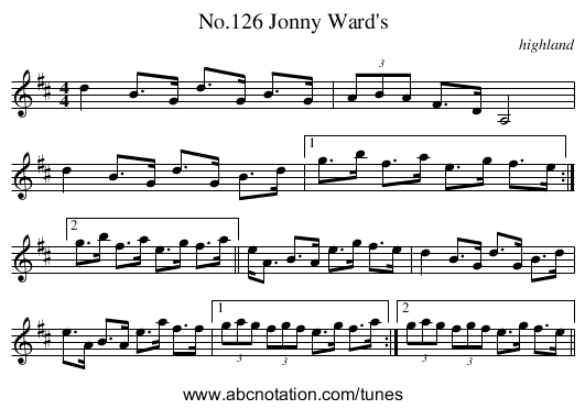 No.126 Jonny Ward's - staff notation