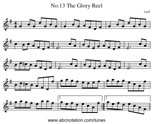 No.13 The Glory Reel - staff notation