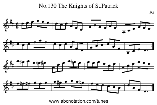 No.130 The Knights of St.Patrick - staff notation