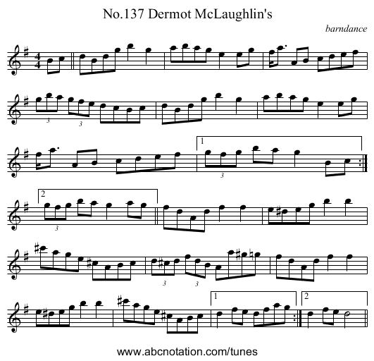 No.137 Dermot McLaughlin's - staff notation