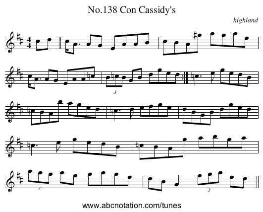 No.138 Con Cassidy's - staff notation
