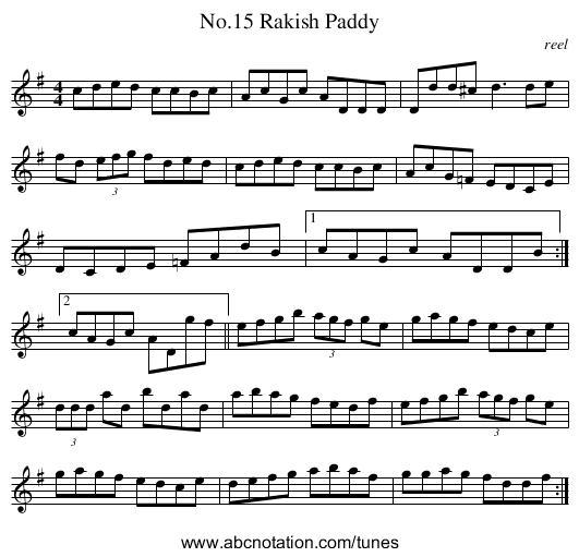 No.15 Rakish Paddy - staff notation
