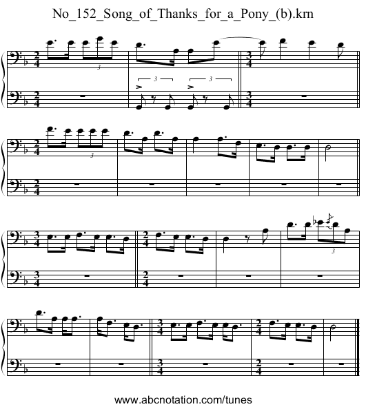 No_152_Song_of_Thanks_for_a_Pony_(b).krn - staff notation