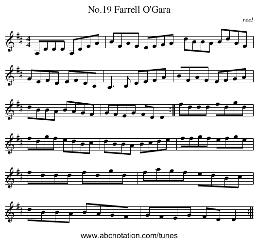 No.19 Farrell O'Gara - staff notation