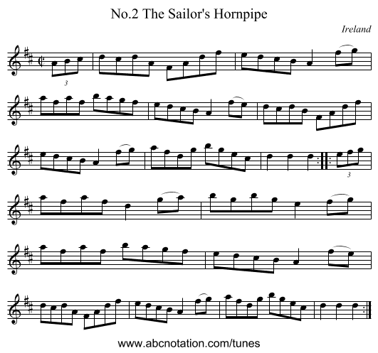 No.2 The Sailor's Hornpipe - staff notation