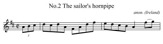 No.2 The sailor's hornpipe - staff notation