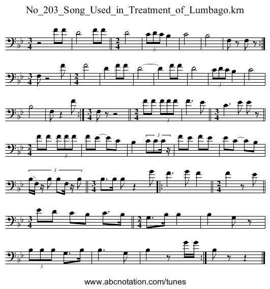 No_203_Song_Used_in_Treatment_of_Lumbago.krn - staff notation