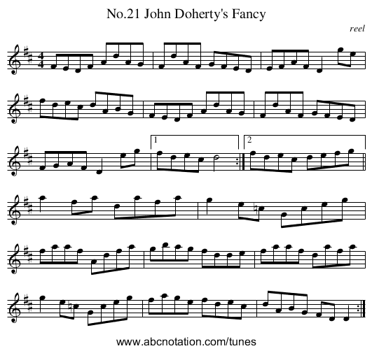 No.21 John Doherty's Fancy - staff notation