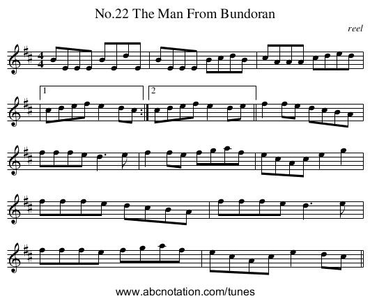 No.22 The Man From Bundoran - staff notation