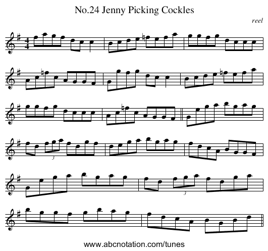 No.24 Jenny Picking Cockles - staff notation