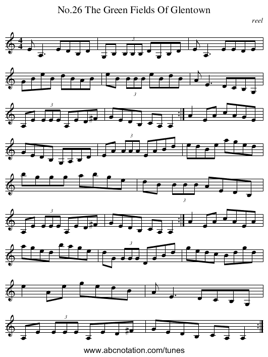No.26 The Green Fields Of Glentown - staff notation
