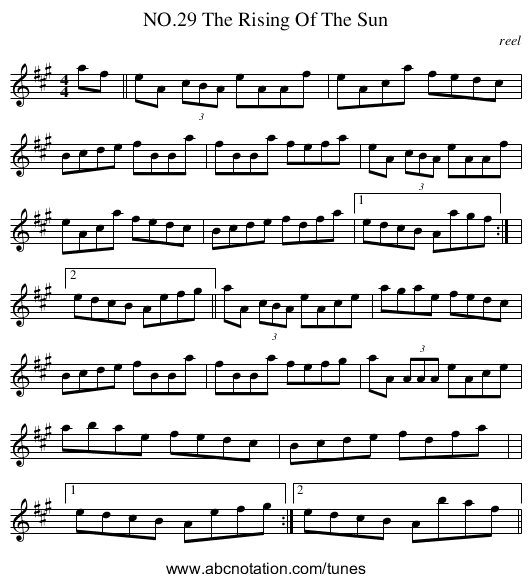 NO.29 The Rising Of The Sun - staff notation