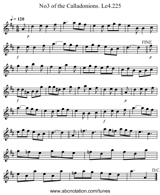 No3 of the Calladonions. Le4.225 - staff notation