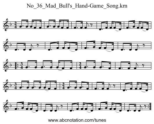 No_36_Mad_Bull's_Hand-Game_Song.krn - staff notation