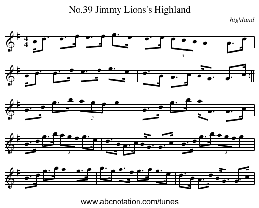 No.39 Jimmy Lions's Highland - staff notation