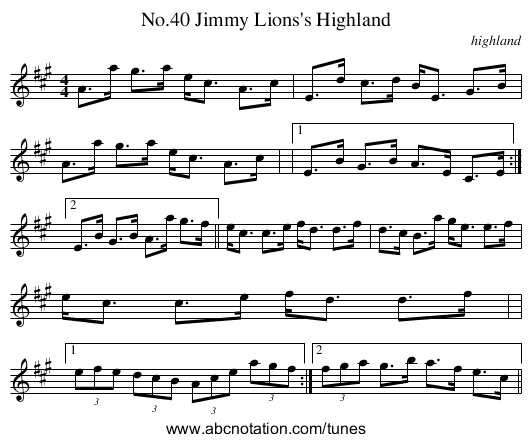 No.40 Jimmy Lions's Highland - staff notation