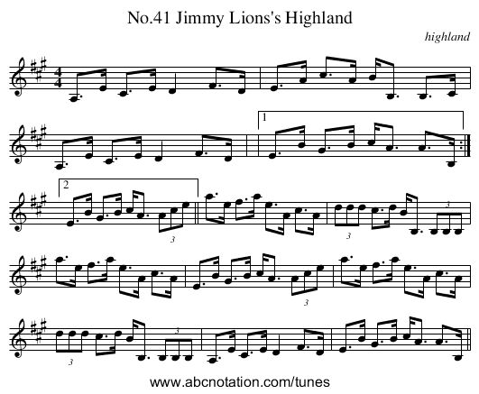 No.41 Jimmy Lions's Highland - staff notation