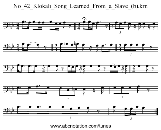 No_42_Klokali_Song_Learned_From_a_Slave_(b).krn - staff notation