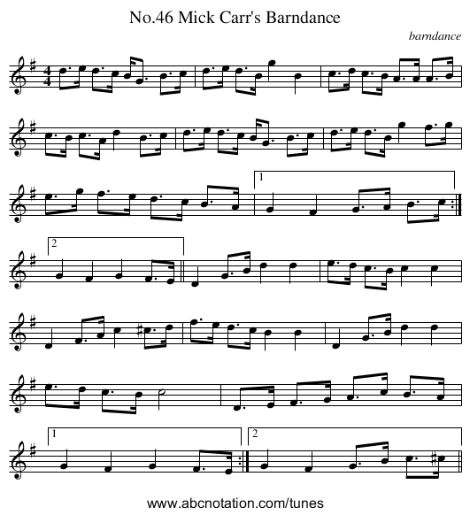 No.46 Mick Carr's Barndance - staff notation
