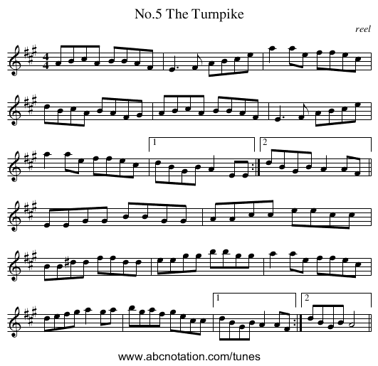 No.5 The Turnpike - staff notation