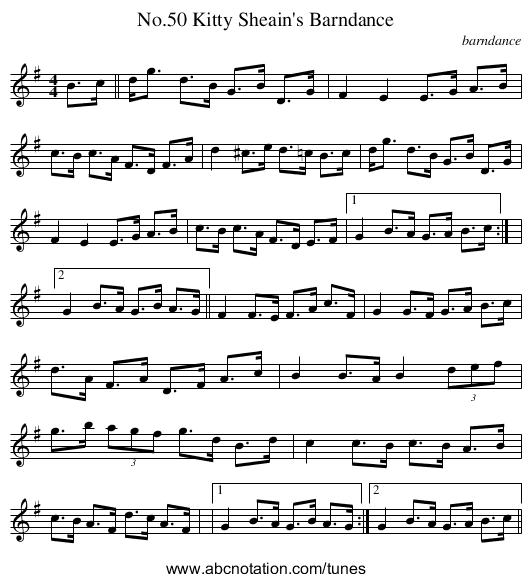 No.50 Kitty Sheain's Barndance - staff notation