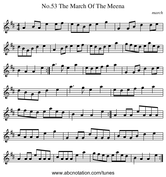 No.53 The March Of The Meena - staff notation
