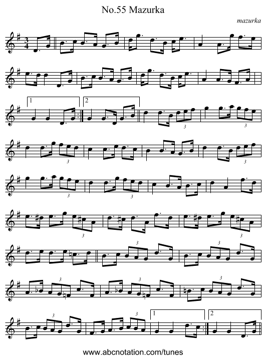 No.55 Mazurka - staff notation