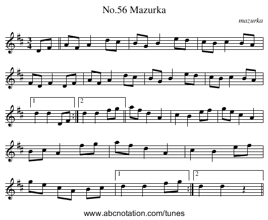 No.56 Mazurka - staff notation