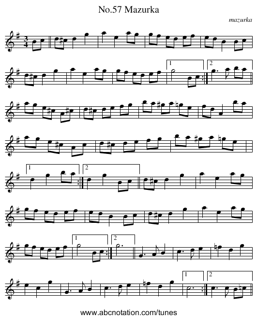No.57 Mazurka - staff notation
