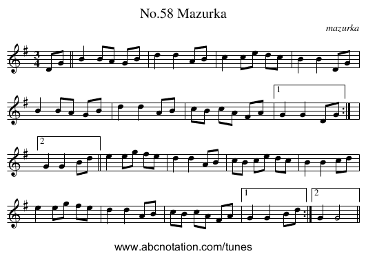 No.58 Mazurka - staff notation