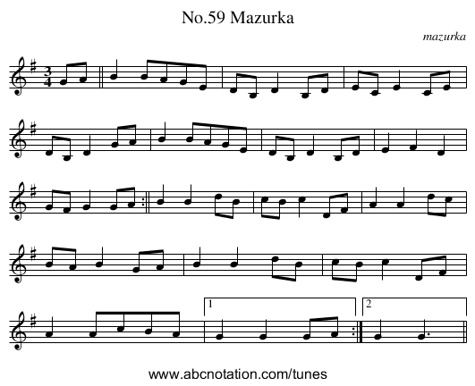 No.59 Mazurka - staff notation