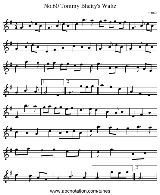 No.60 Tommy Bhetty's Waltz - staff notation