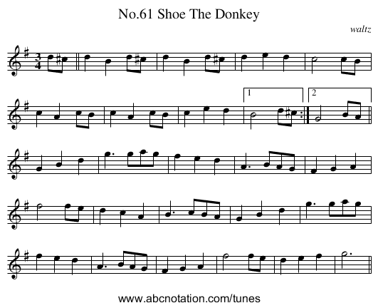 No.61 Shoe The Donkey - staff notation