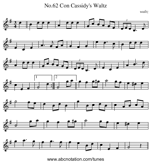 No.62 Con Cassidy's Waltz - staff notation