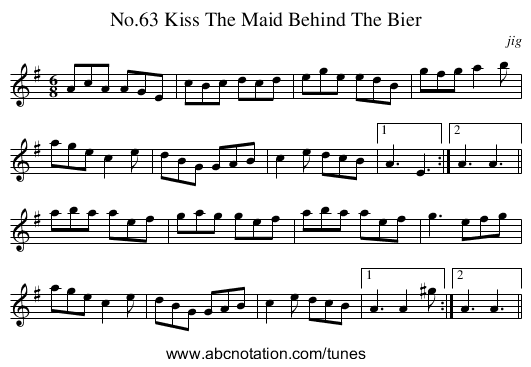 No.63 Kiss The Maid Behind The Bier - staff notation