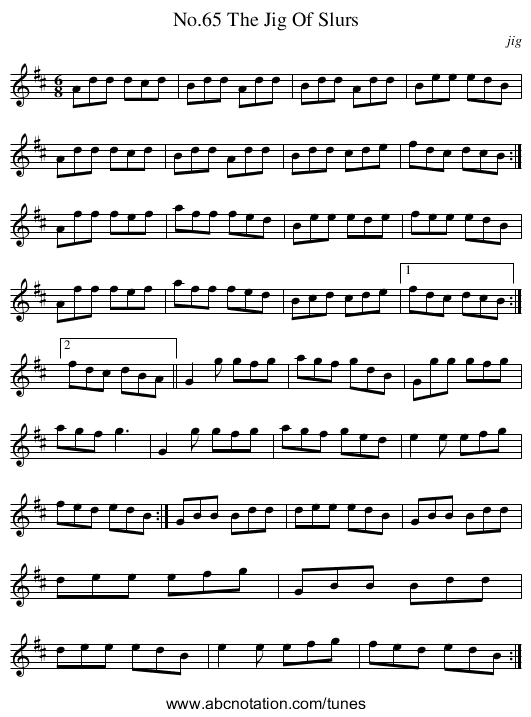No.65 The Jig Of Slurs - staff notation