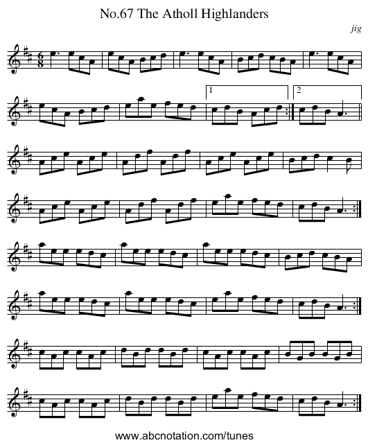 No.67 The Atholl Highlanders - staff notation