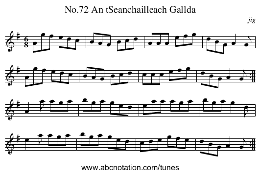 No.72 An tSeanchailleach Gallda - staff notation