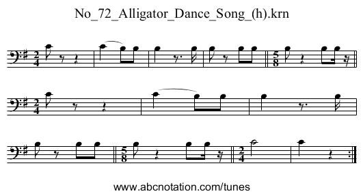 No_72_Alligator_Dance_Song_(h).krn - staff notation