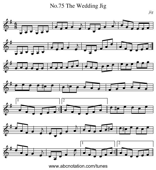 No.75 The Wedding Jig - staff notation