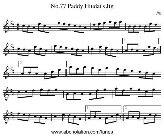 No.77 Paddy Hiudai's Jig - staff notation