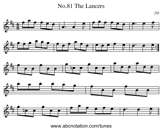 No.81 The Lancers - staff notation