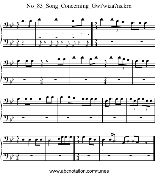 No_83_Song_Concerning_Gwi'wiza?ns.krn - staff notation
