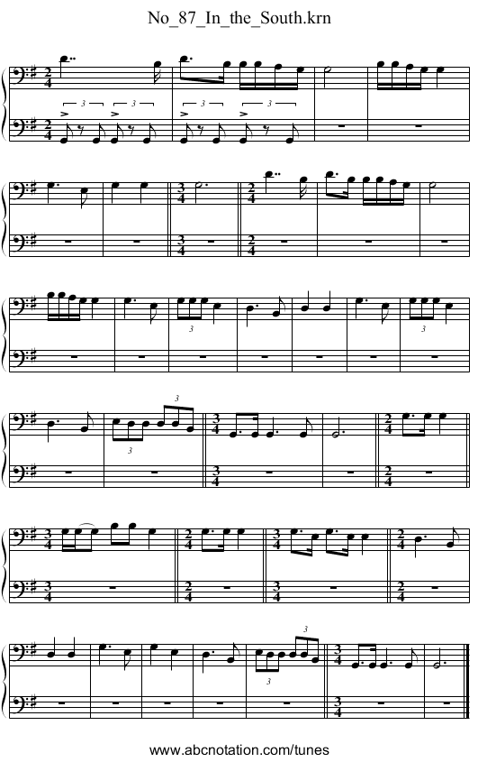 No_87_In_the_South.krn - staff notation