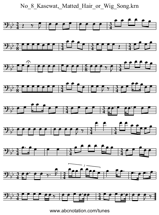 No_8_Kasewat,_Matted_Hair_or_Wig_Song.krn - staff notation